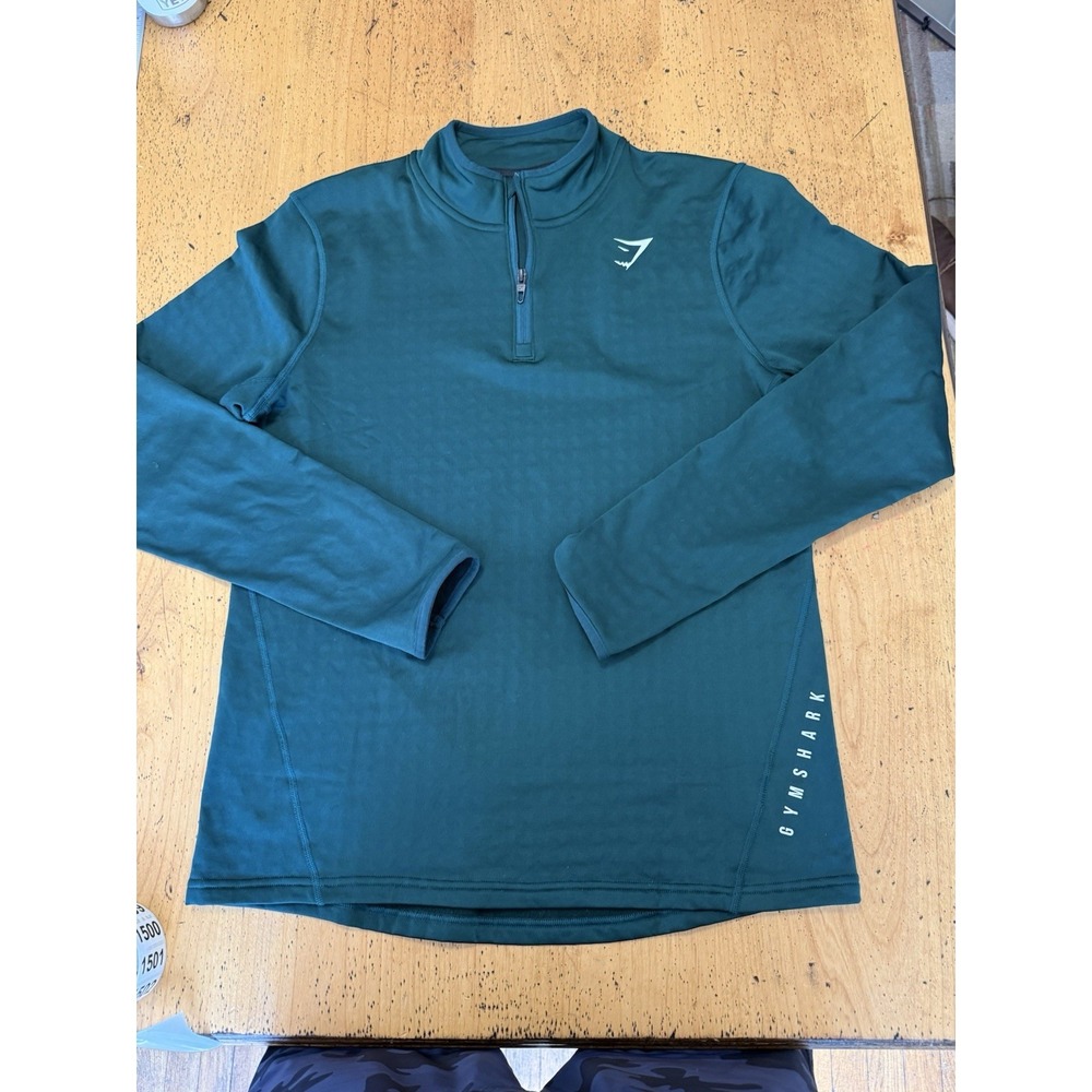 Men's Large Gymshark Green 1/4 Zip Athletic Logo Pullover Long Sleeve Size